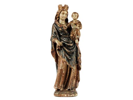 Spätgotische Schnitzfigur einer Madonna mit dem Kind